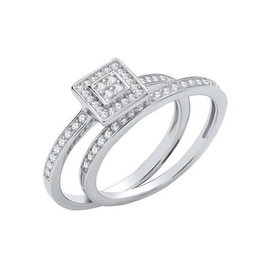 Silver Bridal Set Round Cubic Zirconias Half Eternity Rings