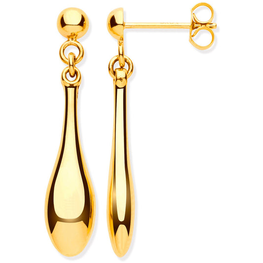 Yellow Gold Hollow Drop Earrings - 6.1mm