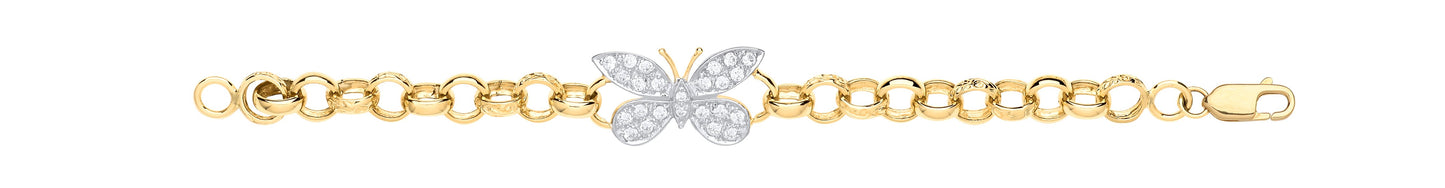 Yellow Gold Cubic Zirconia Butterfly Charm Baby Belcher Bracelet