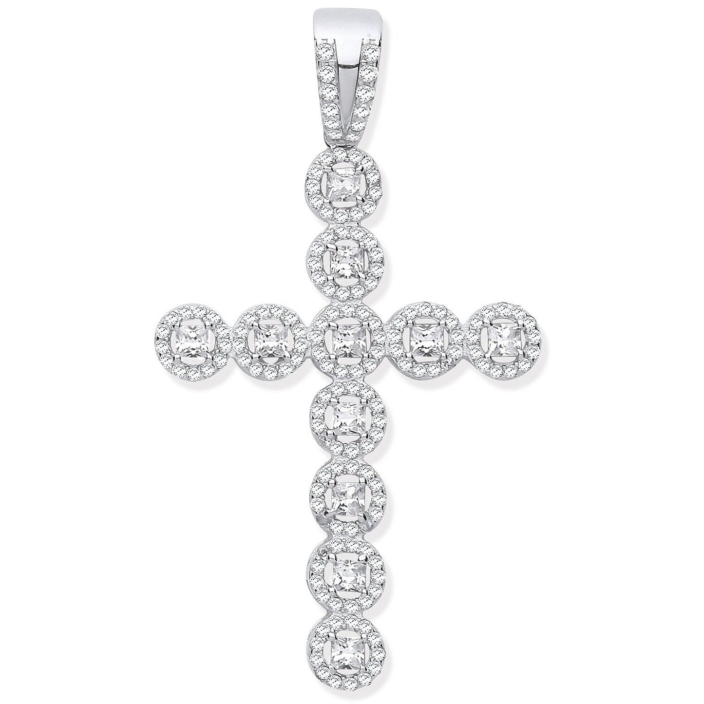 Silver Cubic Zirconia Halo Style Fancy Cross