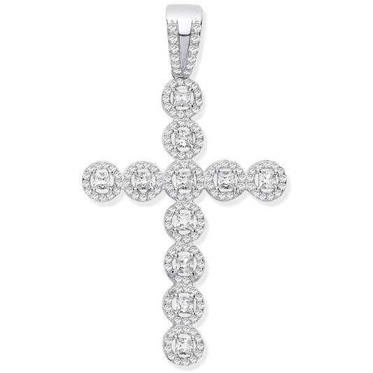 Silver Cubic Zirconia Halo Style Fancy Cross