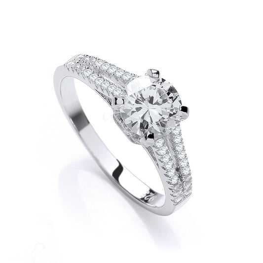 Micro Pave Split Shank Solitaire Cubic Zirconia Ring