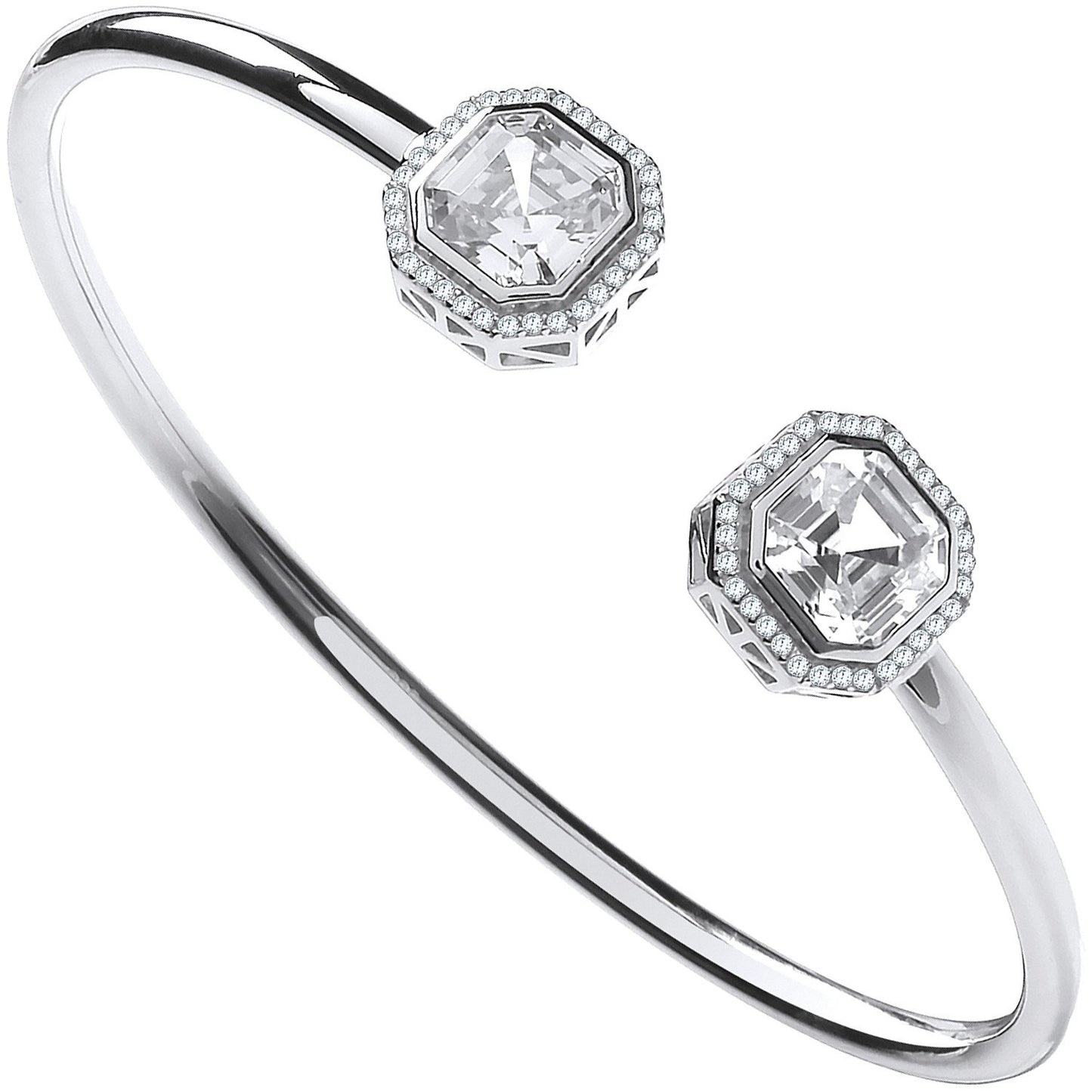 Silver Octagon Cubic Zirconia Torque Hollow Bangle