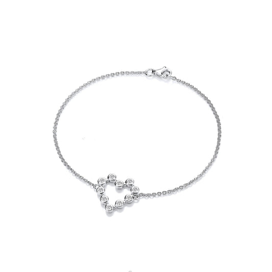 Silver Heart Rubover Cubic Zirconias Ladies Bracelet