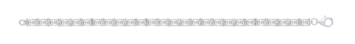 Silver Emerald Cut Cubic Zirconia Tennis Bracelet
