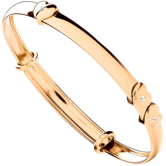 Yellow Gold Expandable Baby Bangle with Floating Cubic Zirconia Heart