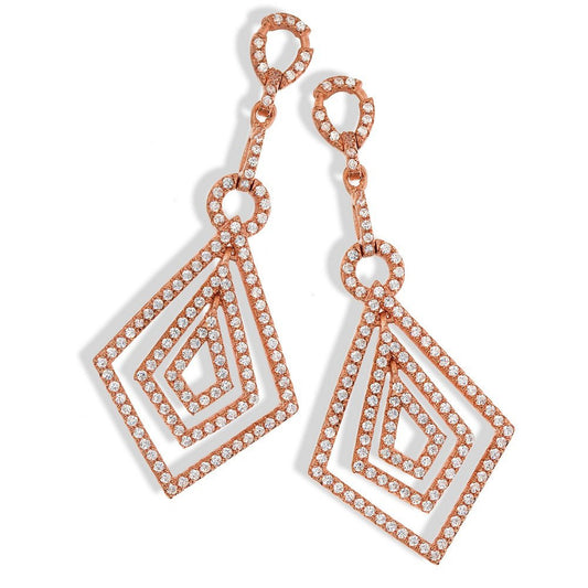 Micro Pave Rose Coated Fancy Drop Cubic Zirconia Earrings