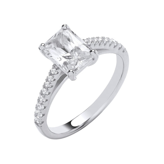 Silver Emerald Cubic Zirconia Solitaire Ring