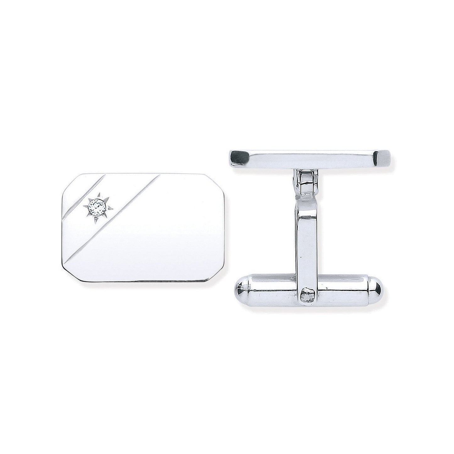 Silver Cubic Zirconia, Rectangle, Soft Edge Cufflinks
