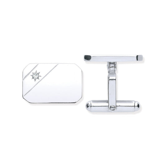Silver Cubic Zirconia, Rectangle, Soft Edge Cufflinks