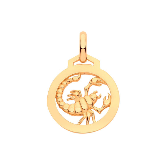 Yellow Gold Round Zodiac Pendant Scorpio