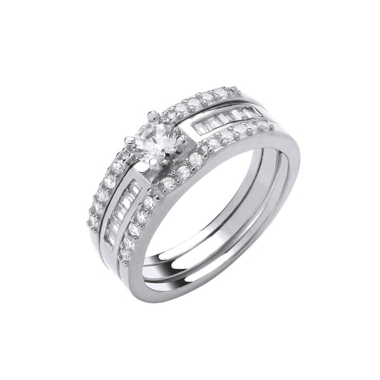 Silver Bridal Set S/S Half Eternity 3 Rings