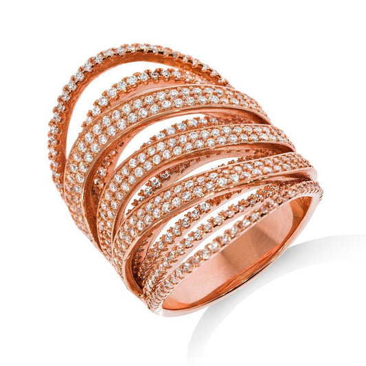 Micro Pave Rose Coated Fancy Silver Cubic Zirconia Ring (HNN-F044AE)