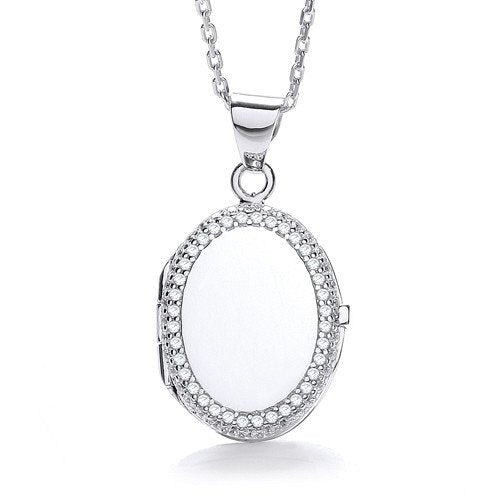 Oval Shape with Thin Line of Cubic Zirconias Locket