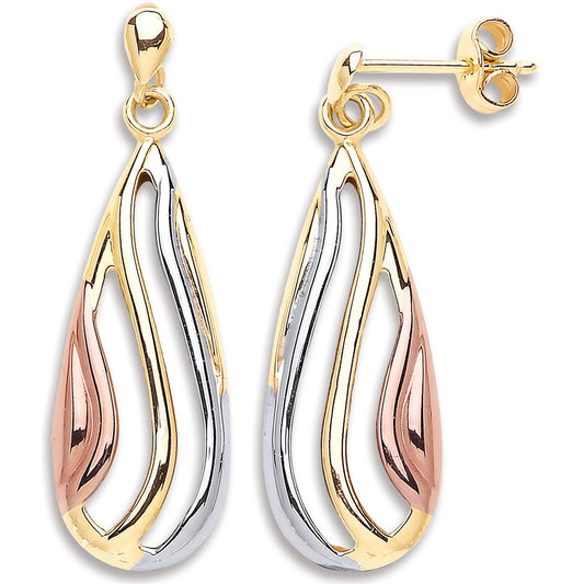 Yellow, White & Rose Gold Teardrop Earrings (HNN-9FBBA2)
