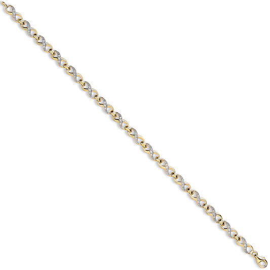 Yellow Gold Figure of 8 Cubic Zirconia Link Ladies Bracelet