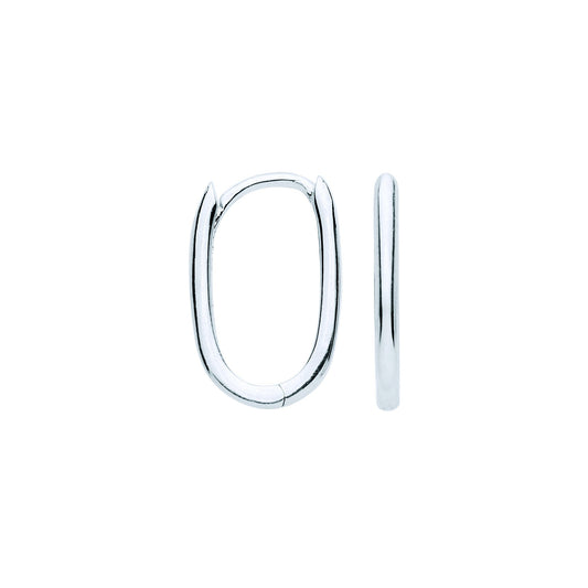White Gold 10mm Plain Hinged Oval Hoop Huggies