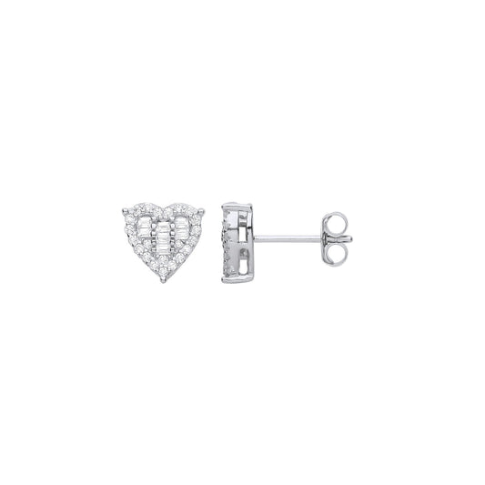 Silver Cubic Zirconia Heart Studs