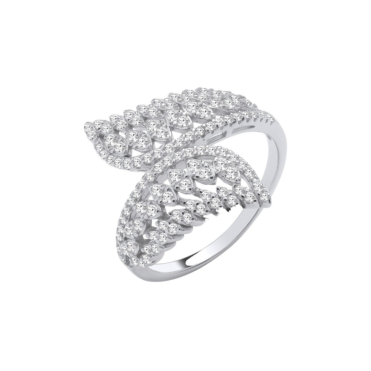 Silver Crossover Leaf Style Cubic Zirconias Rings