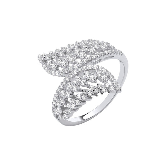 Silver Crossover Leaf Style Cubic Zirconias Rings
