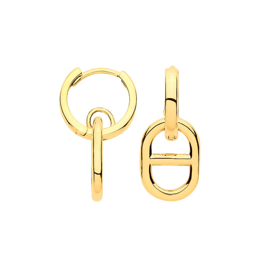 Yellow Gold Oval Marine on Plain Sleepers