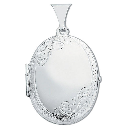 Silver Medium Engraved Oval Shaped Locket (HNN-49363D)