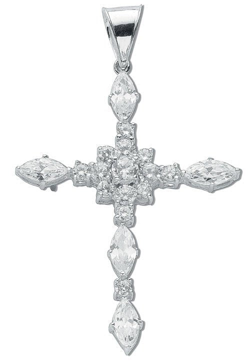 Silver Fancy Marquise Cut Cubic Zirconia Cross