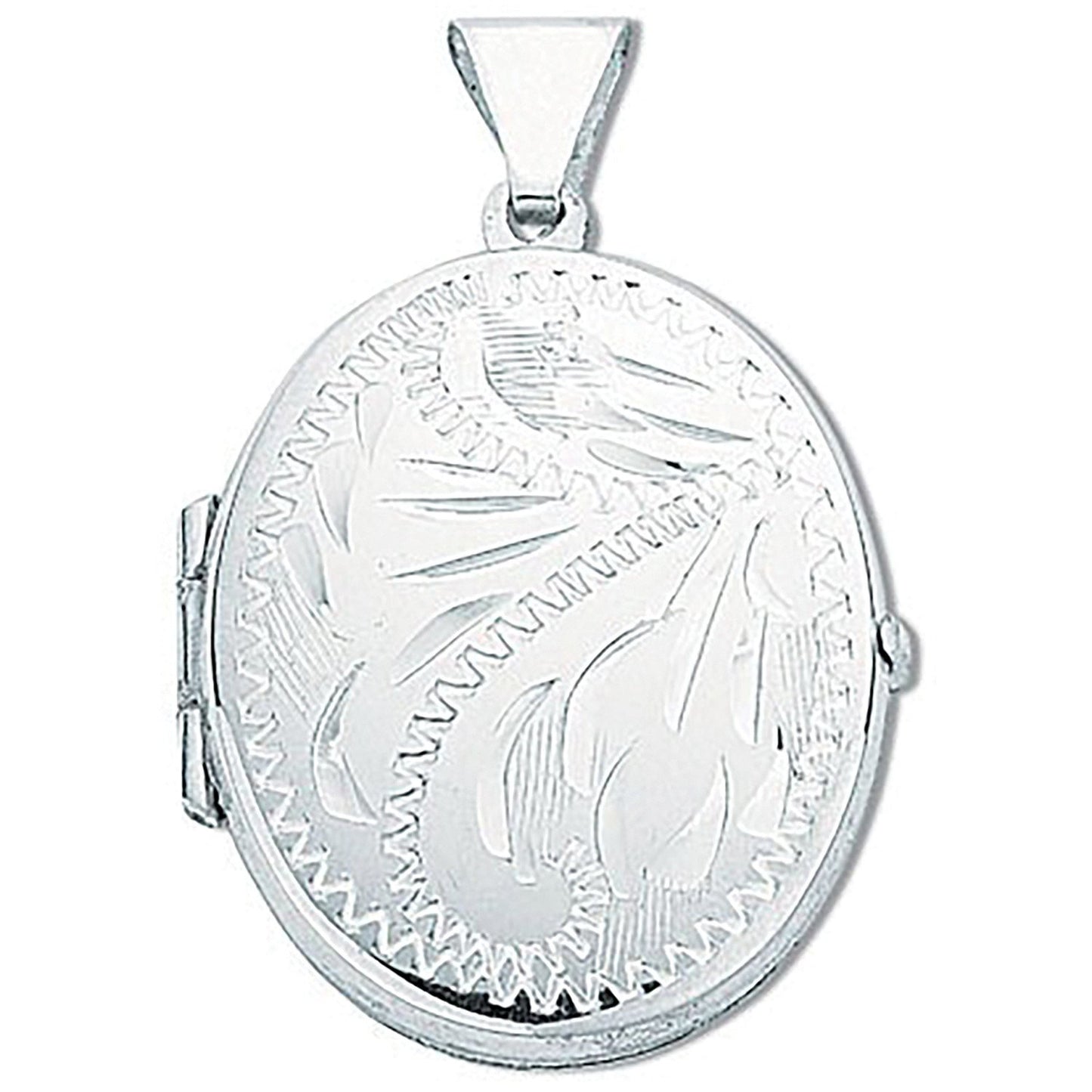 Silver Medium Engraved Oval Shaped Locket (HNN-01B766)