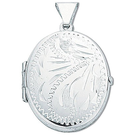 Silver Medium Engraved Oval Shaped Locket (HNN-01B766)