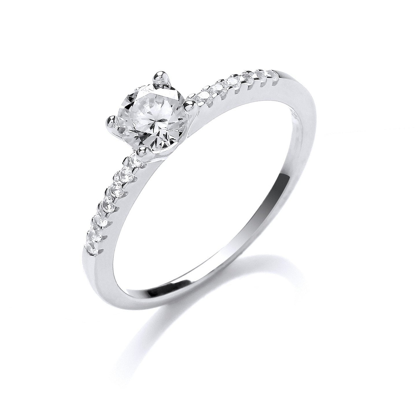 Silver Solitare with Cubic Zirconia Shoulder Ring