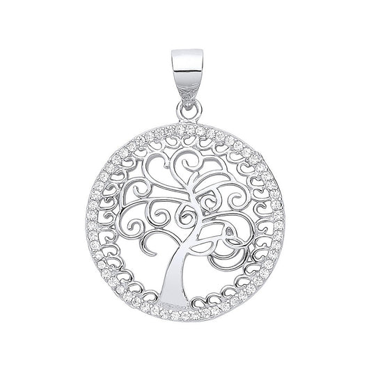 Silver Cubic Zirconia Tree of Life Pendant