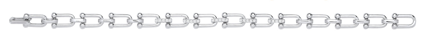 Silver Bike Lock Link with Cubic Zirconias Ladies Bracelet