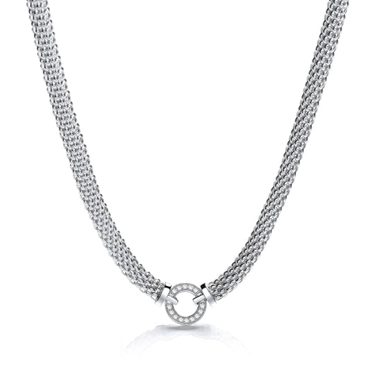 Mesh Necklace with Circle Cubic Zirconias 17"