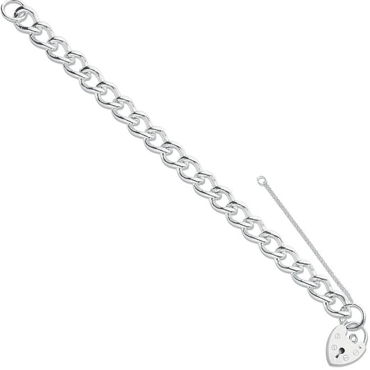 Silver Open Curb & Padlock Charm Bracelet - 32.0g