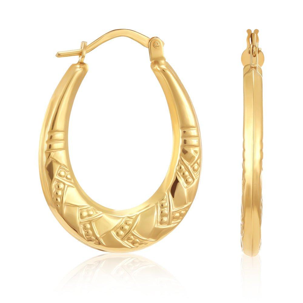 Yellow Gold Fancy Oval Creoles - 0.9g