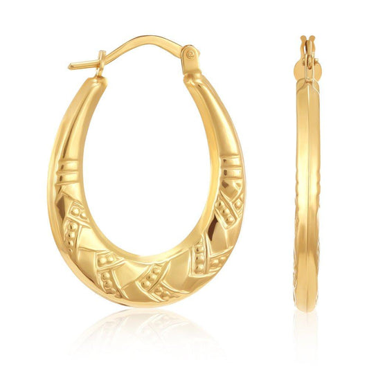 Yellow Gold Fancy Oval Creoles - 0.9g