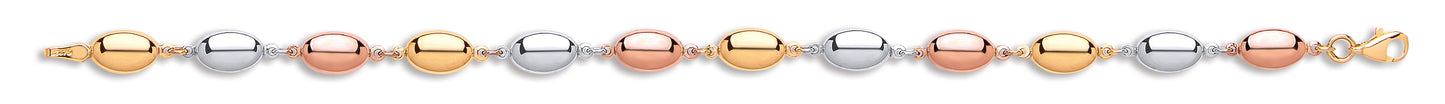 Yellow, White & Rose Gold Oval Bead Ladies Bracelet