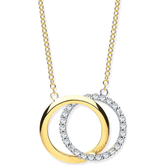 Yellow and White Gold Plain & Cubic Zirconias Circles Pendant on 18" Chain