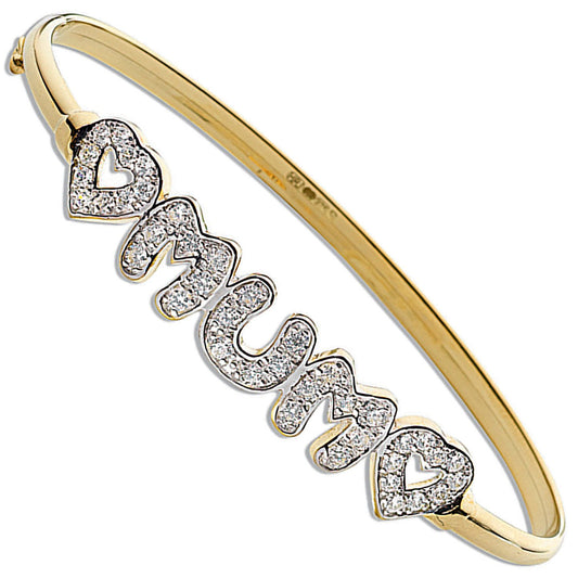 Yellow Gold Cubic Zirconia Heart/Mum Bangle