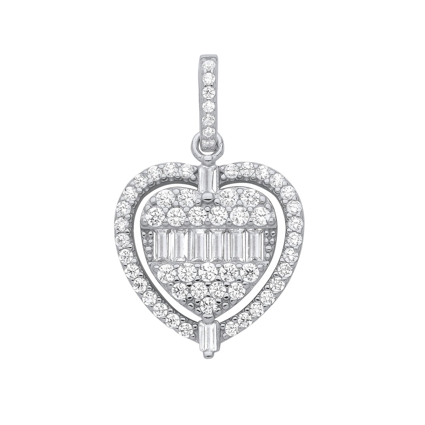 Silver Heart Halo Style Cubic Zirconia Pendant