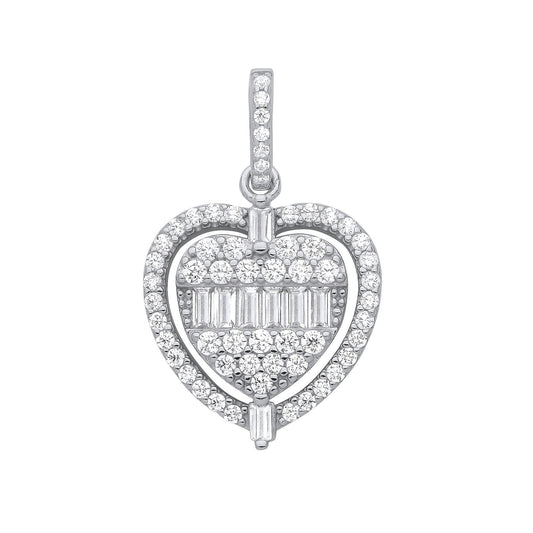 Silver Heart Halo Style Cubic Zirconia Pendant