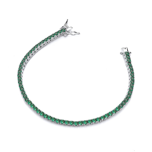 Silver Green Cubic Zirconias Tennis Ladies Bracelet