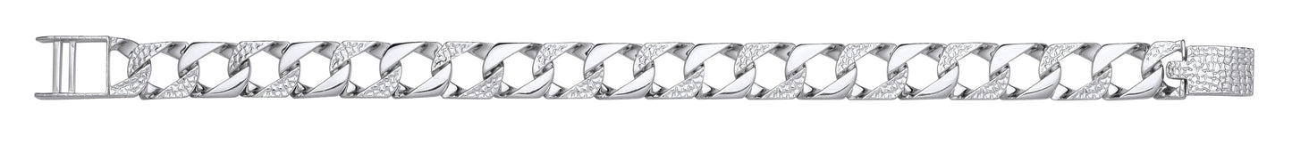 Silver 11mm Plain & Patterned Cast Link Bracelet