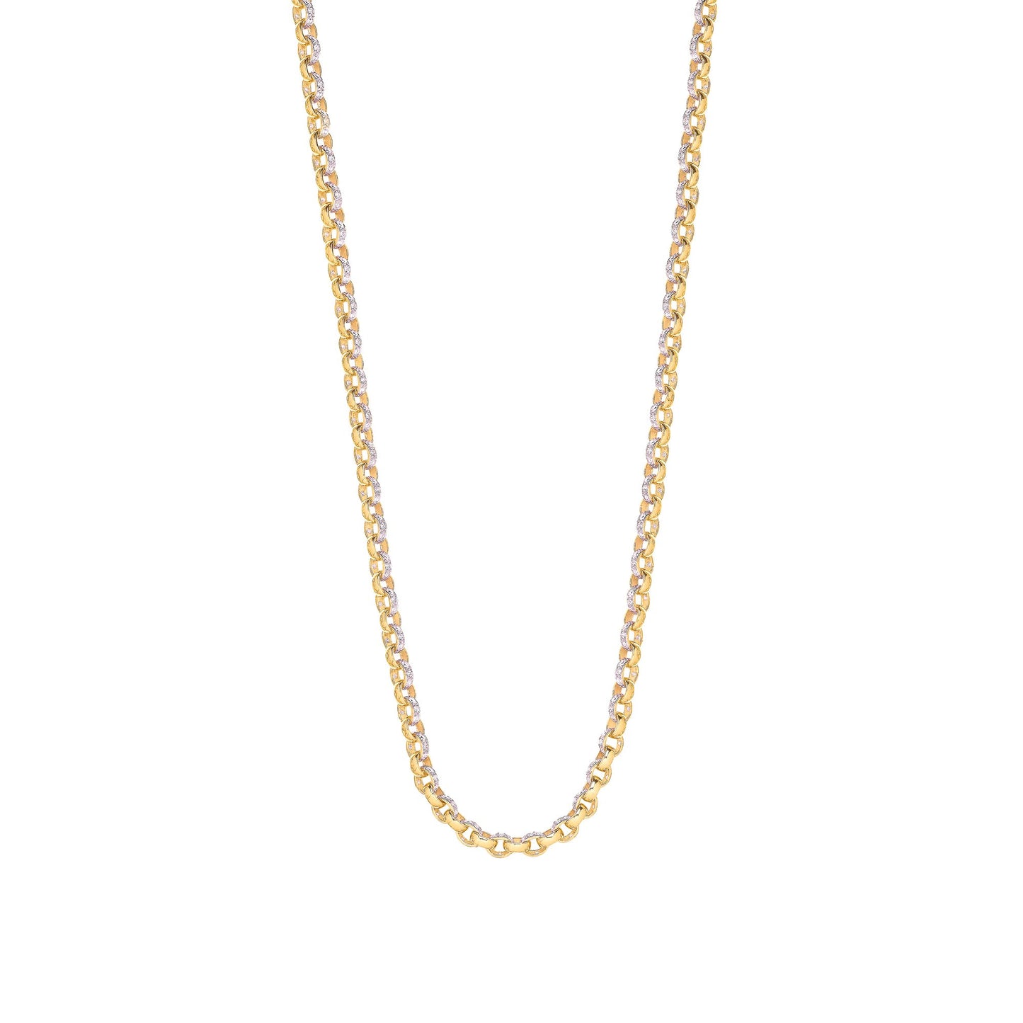 Yellow Gold 7.3mm Plain & Cubic Zirconia Belcher Chain