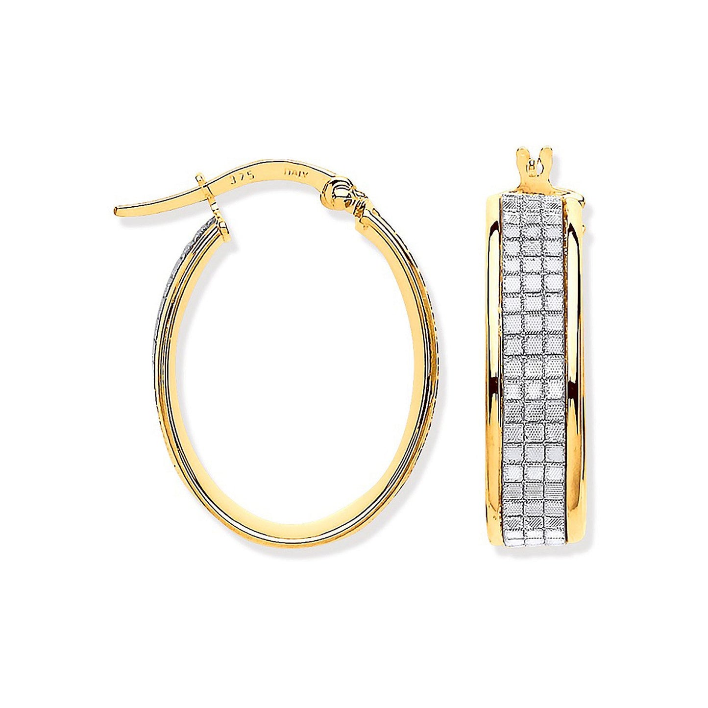 Yellow Gold Glitter Pear Cut Illusion Oval Hoop Earrings