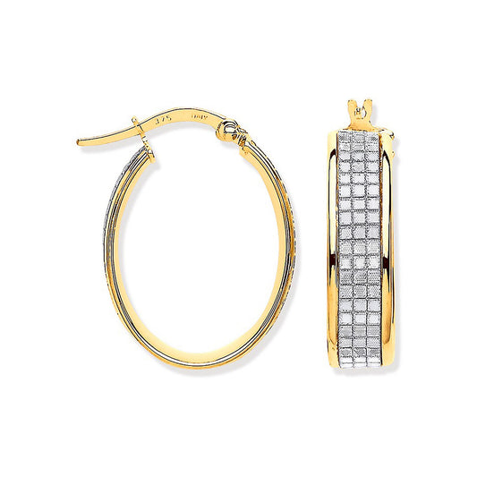 Yellow Gold Glitter Pear Cut Illusion Oval Hoop Earrings