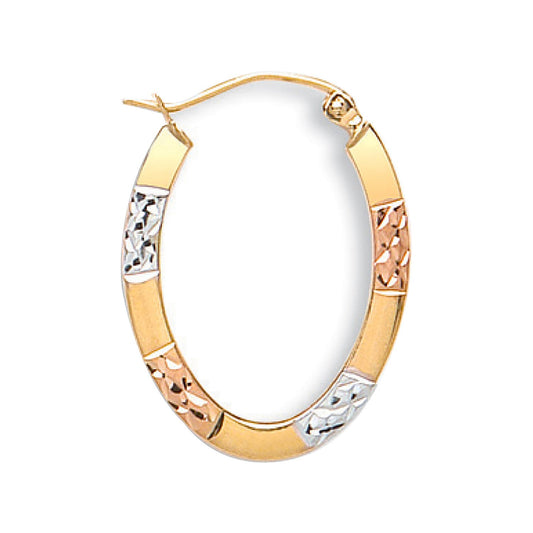 Yellow, White & Rose Gold Diamond Cut Oval Creoles - 1.1g (HNN-FBAC28)