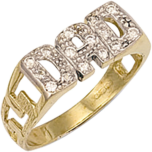 Yellow Gold Cubic Zirconia ID Sides Dad Ring (HNN-628C1E)