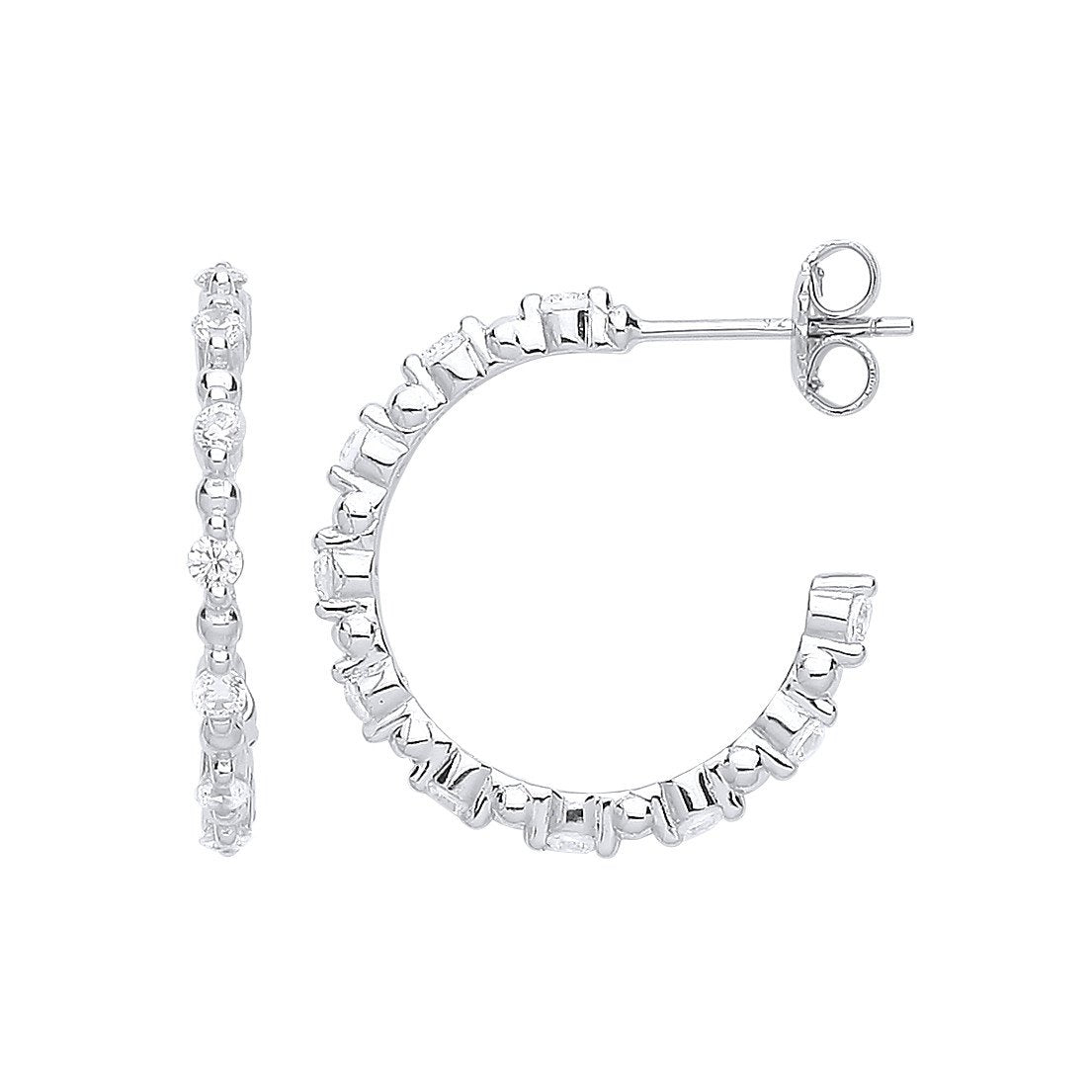 Silver Skinny Set Cubic Zirconia Hoop Earrings