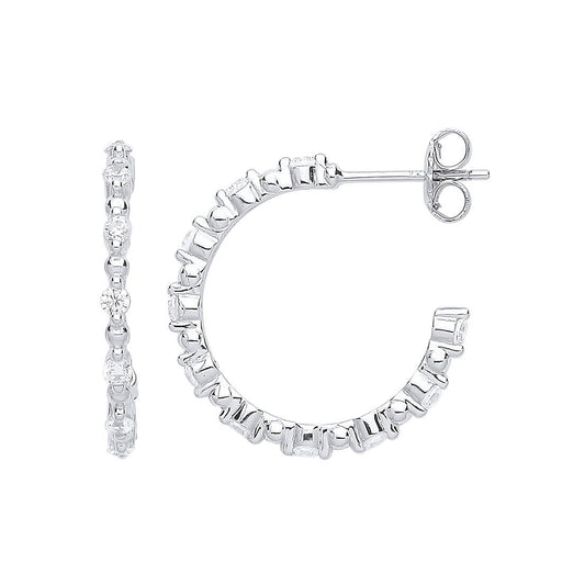 Silver Skinny Set Cubic Zirconia Hoop Earrings